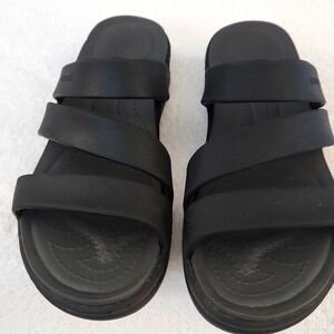 Crocs, Literide Boca Strappy, Wedge Sandals, Black, Women's Size 9